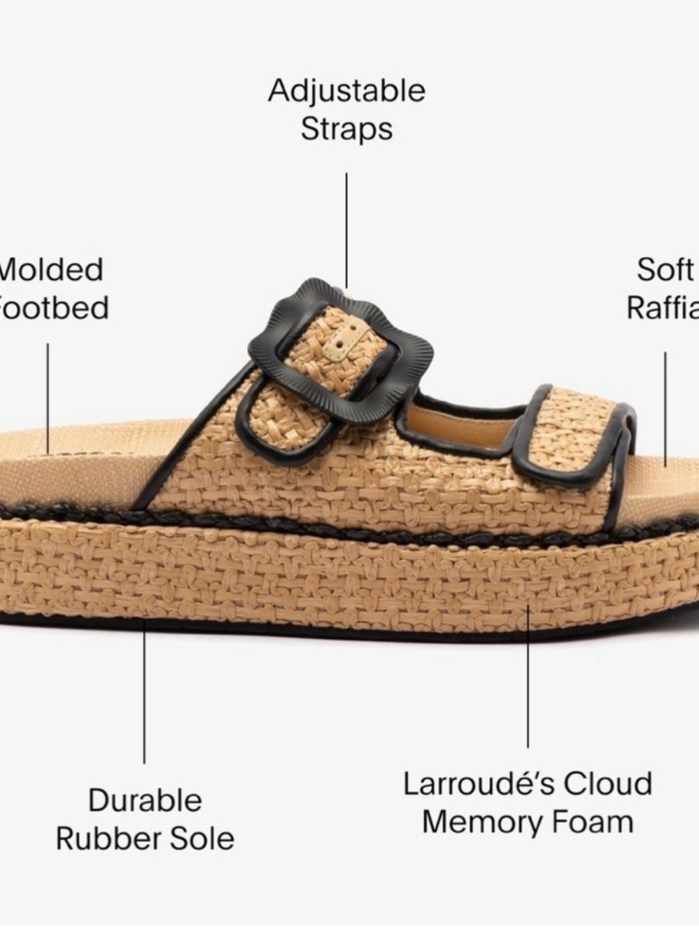 Larroude Tan Woven Slide Sandals with Black Trim